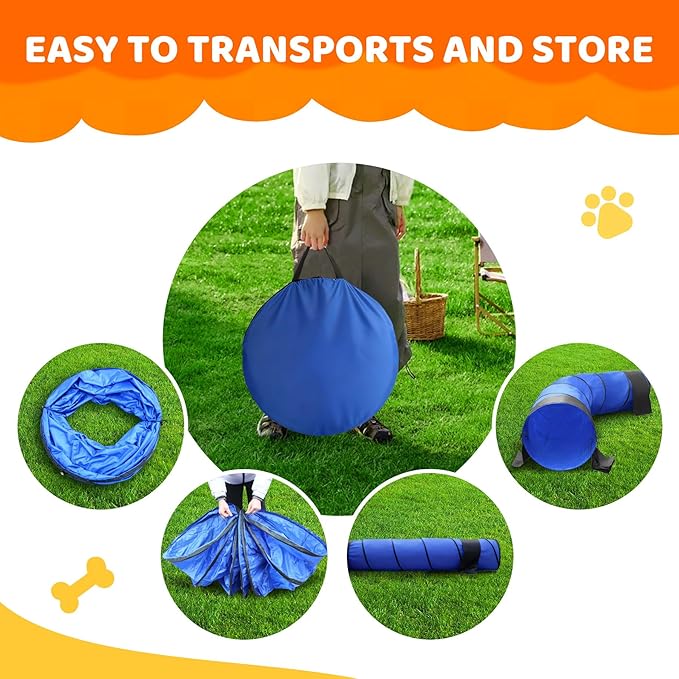 25.6in 10FT Dog Agility Tunnel, Dog Tunnel for Large Dogs with 2 Sand Bags, 4 Ground Stakes and Tote Bag, Dog Tunnel for Large Dogs
