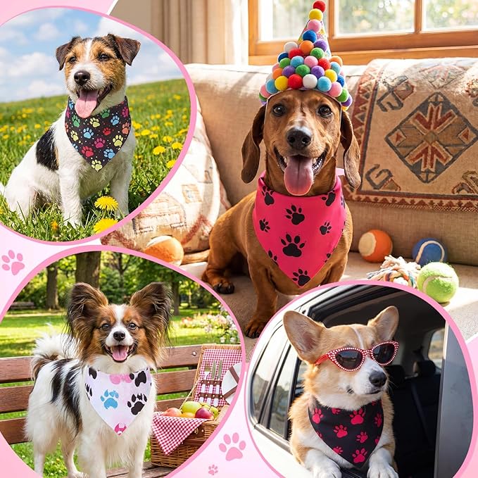 Youyole 120 Pcs Pet Party Dog Bandana Bulks Paws Dog Bandanas Summer Party Pet Scarf Soft Cat Triangle Scarves Bandana Cat Bibs for Small and Medium Breed