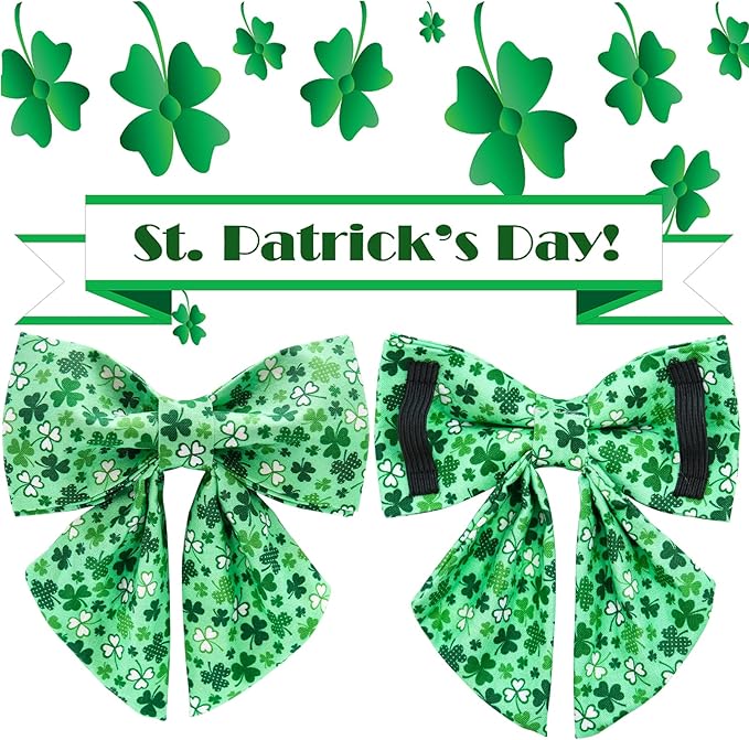 St. Patrick's Dog Collar with Bow Tie, Cotton St. Patrick's Bowtie Collar for Small Girl Boy Dog, Lucky Shamrock Dog Collar with Metal Buckle, Green, Spring, S