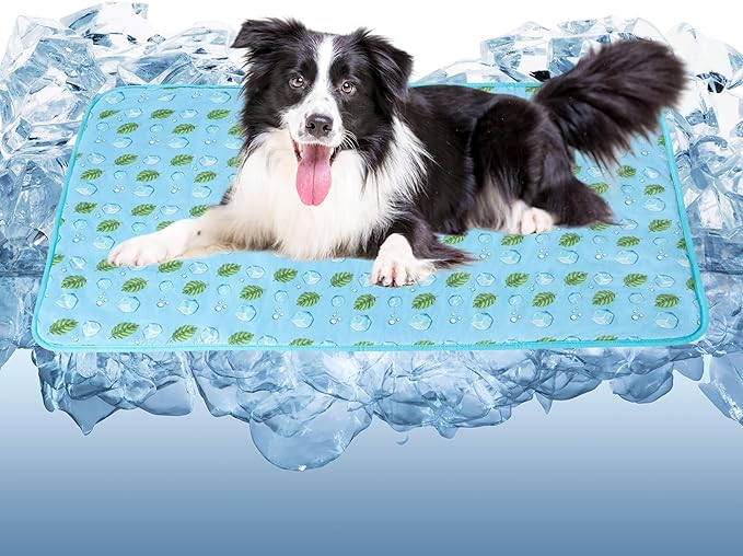 DELIFUR Dog Cooling Mat- Pet Cooling Mat Outdoor for Dogs Self Cooling Pad for Puppy Small Medium Dog Machine Washable (Large, Blue Ice)