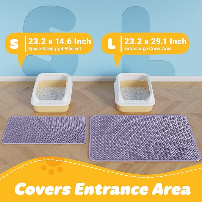 Cat Litter Mat - 23.2'' x 14.6'' Small Litter Trapping Mat, Easy to Clean Litter Box Mat, Waterproof, Urine-Proof, Non-Slip, Cat Toilet Training Systems Accessories, Purple