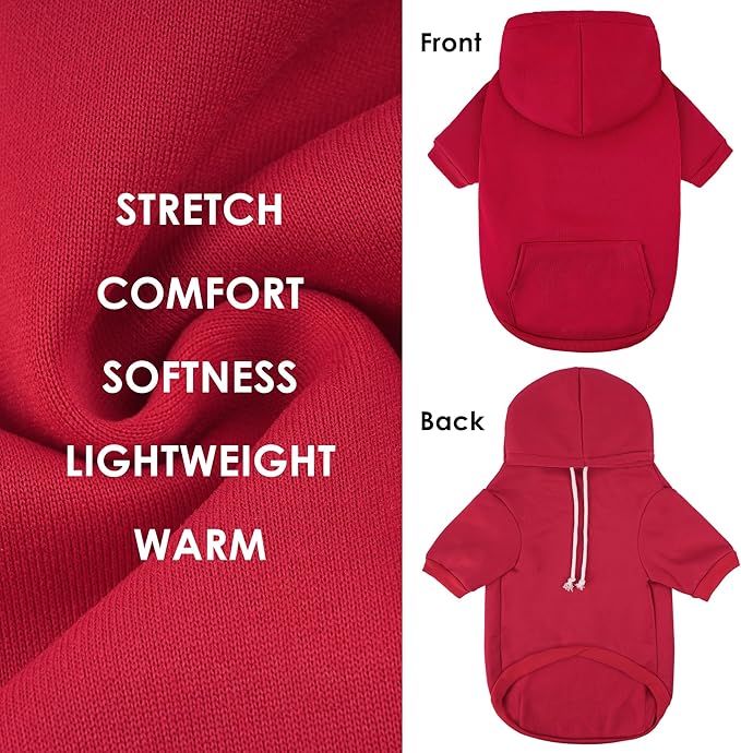 Dog Basic Hoodie Soft Dog Clothes Cold Weather Sweaters for Medium Large Dogs Cozy Fabric Warm Sweatshirt with Leash Hole for Boys (Red, Large (20-35 lbs))