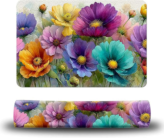 Dog Food Mat, 19.6" x 23.6" Absorbent Pet Feeding Mat for Food and Water, Waterproof Diatom Mud Pet Placemat with Non-Slip Rubber Backing, Cat Bowl Mat for Floors - Purple-Green Flowers