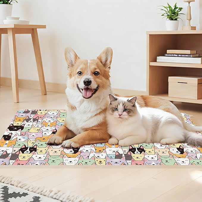 Dog Food Mat, Absorbent Pet Feeding Mat for Dog & Cat Food and Water Bowl, Non-Slip Quick Dry Pet Placemat Floor Protector for Messy Drinkers(12 x 20in)