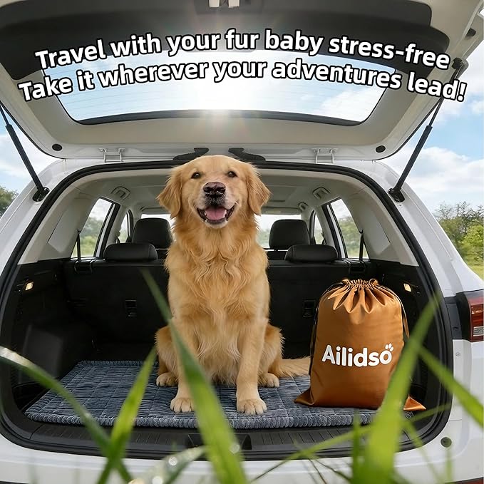 Dog Car Seat Cover, Pet Couch Covers for Car and Sofa, Non-Slip Backseat Pet Bed Mat, Machine Washable, Soft Plush Travel Seat Protector with Portable Storage Bag (Grey,23.6''×59'')
