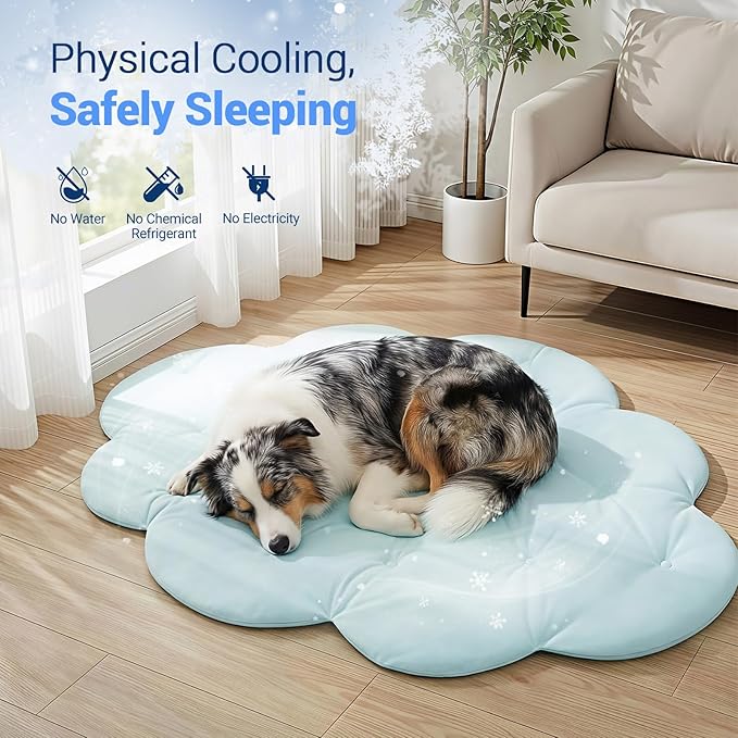 Dog Cooling Mat, 53'' × 40'' Large, Q-Max>0.4 Self-Cooling Mat for Dog, (Cool & Warm) Double-Sided Pet Cool Pads for Summer, Crate, Kennel, Machine Washable, Cat Cool Bed, Non-Gel, Sky Blue
