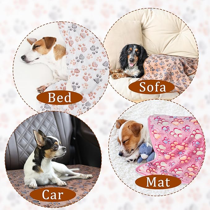 1 Pack 3 Blankets Super Soft Fluffy Premium Fleece Pet Blanket Flannel Paw Printed Throw for Dog Puppy Cat (Large 41x31'', Blue, Red, Grey)