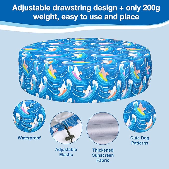 Foldable Round Dog Swimming Pool Cover, for 32 "/63“/48” Collapsible Outdoor Tub, PVC Coating Waterproof and UV Protection, Leakproof Washable Kiddie Pet Small Paddling Bath Accessories