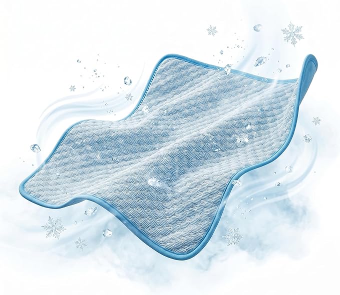 Dog Cooling Mat for Small Pets Up to 11 lbs, 19.7"x15.7" - Gel Free Ice Silk Self-Cooling Pad, Non-Slip Portable Summer Pet Bed for Kittens Puppies, Blue