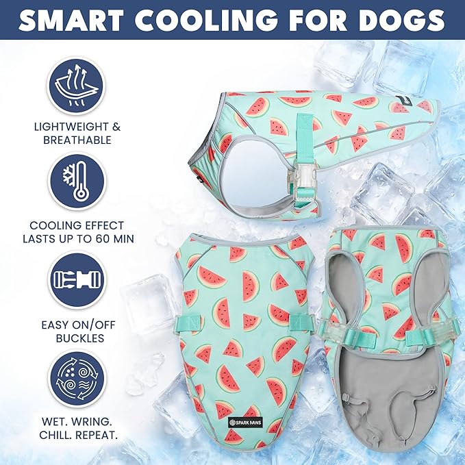 Spark Paws Dog Cooling Vest - SPF 50 UV Sun Protection - Summer Heat Relief Gear for Dogs, Lightweight, Evaporative Cooling - Dog Anxiety Relief Vest During Hot Days - Watermelon - Size 4XL