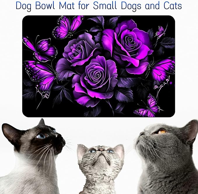 Dog Food Mat, 15.7" x 23.6" Absorbent Pet Feeding Mat for Food and Water, Waterproof Diatom Mud Pet Placemat with Non-Slip Rubber Backing, Easy Clean Cat Bowl Mat for Floors - Purple Rose 3