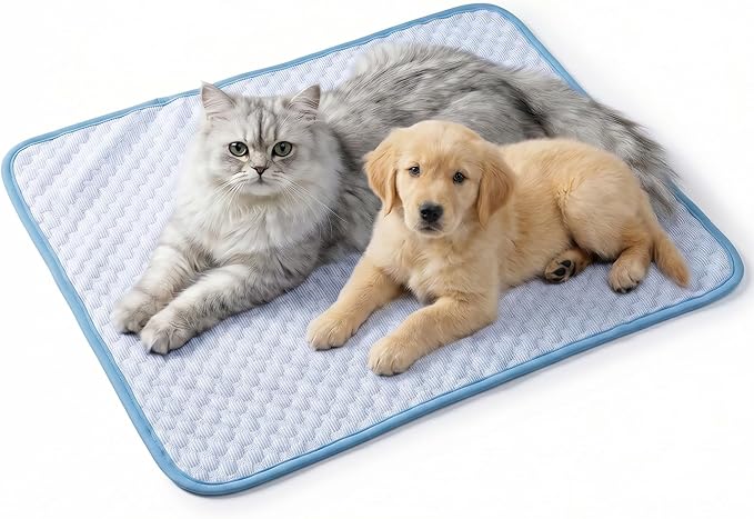 Dog Cooling Mat for Small Pets Up to 11 lbs, 19.7"x15.7" - Gel Free Ice Silk Self-Cooling Pad, Non-Slip Portable Summer Pet Bed for Kittens Puppies, Blue
