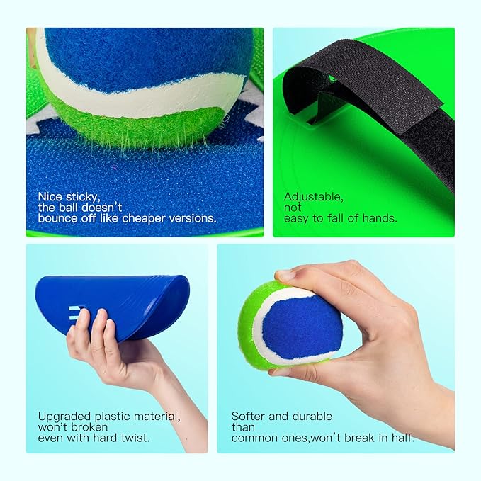 Toss and Catch Ball Game Set, Upgraded Sticky Paddle Ball Set for Kids & Toddlers, Sturdy & Water-Resistant Outdoor Backyard Beach Pool Toy, Birthday Gift for Boys Girls Ages 3-12