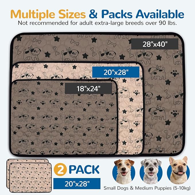 BAEJMJK Washable Dog Pee Pads 4-Layer Super Absorbent Puppy Training Pads Waterproof Non-Slip Leak-Proof Reusable Mats for Potty, Crate, Playpen & Travel(20"x28",Coffee 2-Pack)