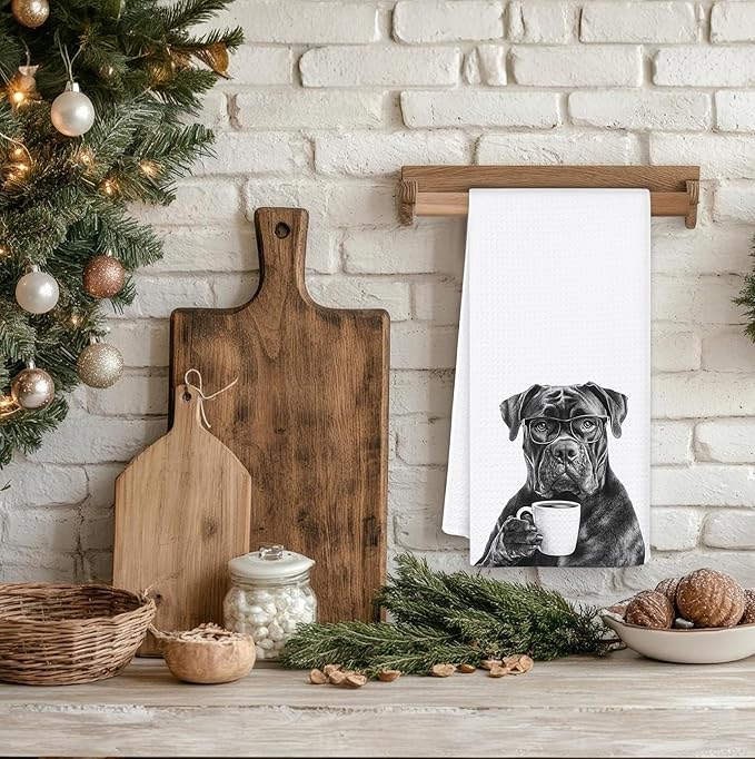 Funny Cane Corso Kitchen Towels, Cane Corso Gifts Dish Tea Towels, Black and White Dog Lovers Owner Gifts Hand Towel for Kitchen, Coffee Bar Station Decor, 16x24 Inch