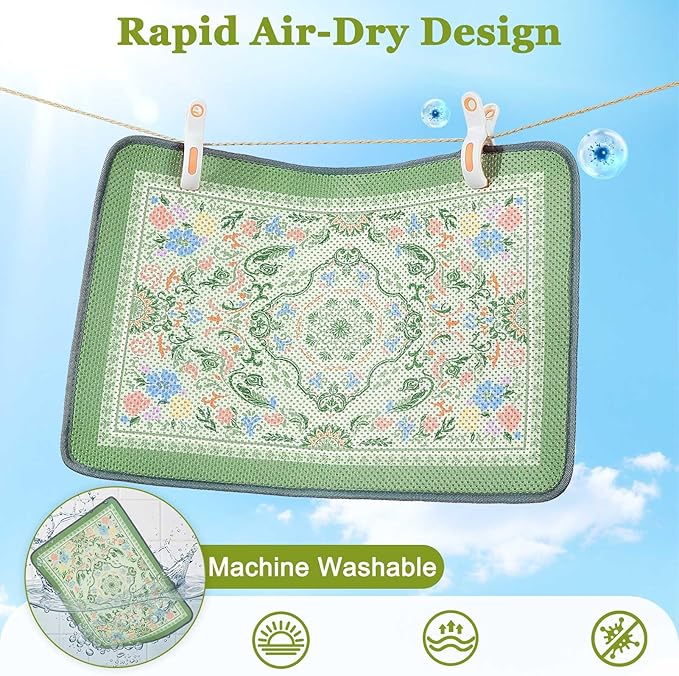 Unicorn Catcher 24X15in Cat Litter Mat Machine Washable Soft 3D Air Mesh Litter Box Rug Non-Slip Backing Quick Dry Scatter Control for Paws,Bean Green