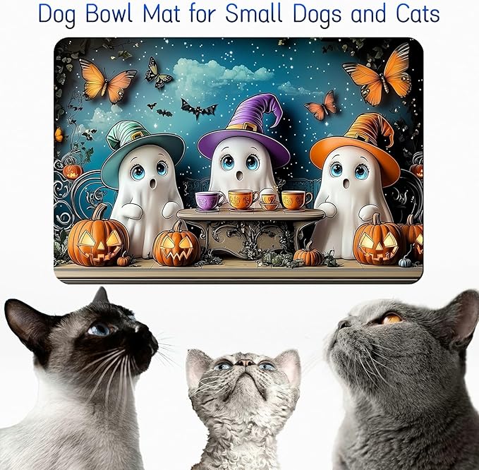Dog Food Mat, 15.7" x 23.6" Absorbent Pet Feeding Mat for Food and Water, Waterproof Diatom Mud Pet Placemat with Non-Slip Rubber Backing, Cat Bowl Mat for Floors - Butterfly White Fairy