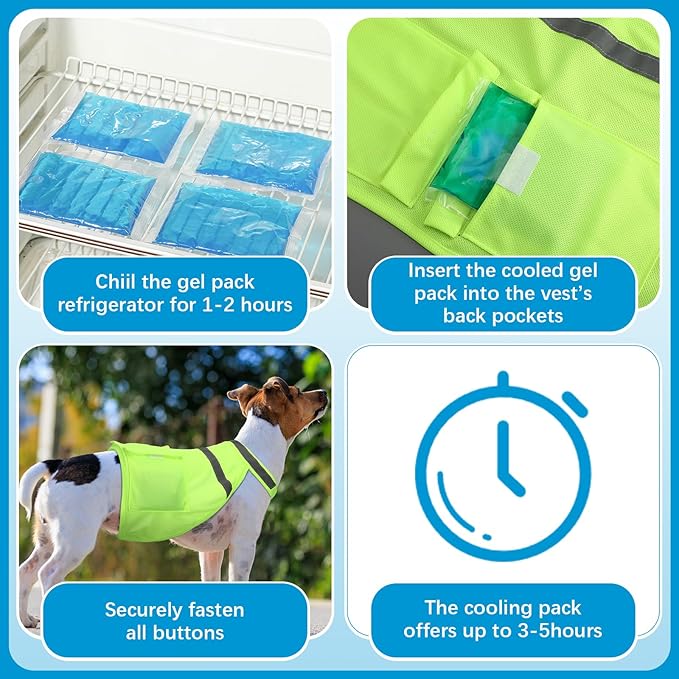 Aliceset 2 Pcs Dog Cooling Vest with 4 Recyclable Ice Pack Summer Outdoor Dog Cooling Harness Shirt Adjustable Pet Cooler(Fluorescent Green,Large)