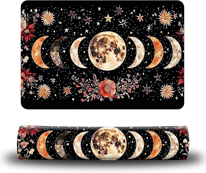 Dog Food Mat, 19.6" x 23.6" Absorbent Pet Feeding Mat for Food and Water, Waterproof Diatom Mud Pet Placemat with Non-Slip Rubber Backing, Cat Bowl Mat for Floors - Moon Flower Black