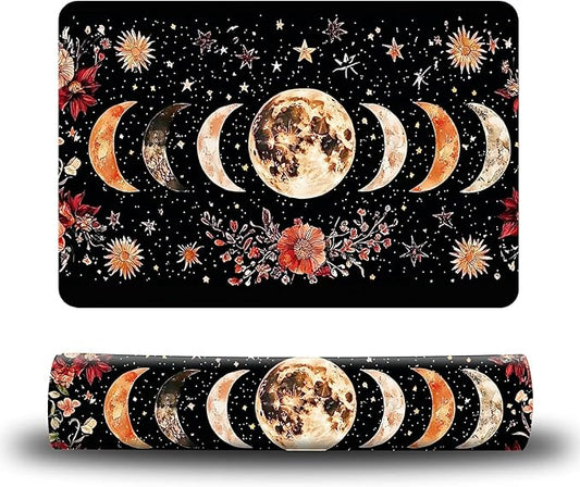 Dog Food Mat, 19.6" x 23.6" Absorbent Pet Feeding Mat for Food and Water, Waterproof Diatom Mud Pet Placemat with Non-Slip Rubber Backing, Cat Bowl Mat for Floors - Moon Flower Black