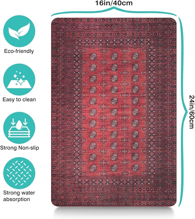 Vintage Tribal Dog Food & Water Mat, Boho Pet Feeding Mat for Floor Non-Slip Waterproof, Super Absorbent Cat Bowl Mat, Easy to Clean Durable Pet Placemat,16" × 24"
