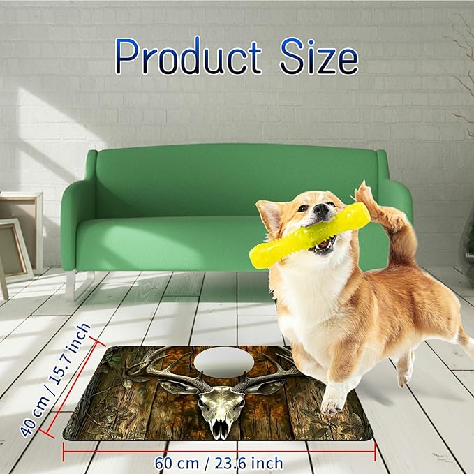Dog Food Mat, 15.7" x 23.6" Absorbent Pet Feeding Mat for Food and Water, Waterproof Diatom Mud Pet Placemat with Non-Slip Rubber Backing, Easy Clean Cat Bowl Mat for Floors - Moon Deer Head