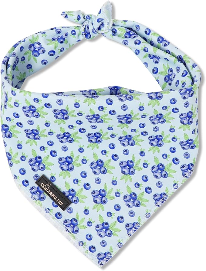 ARING PET Blueberry Dog Bandanas, Cute Blue Pet Bandana Scarf Triangle Bib for Small Medium Large Boy Girl Dogs Cats, Puppy Kerchief for Daily Wear Walks Party Photos-S