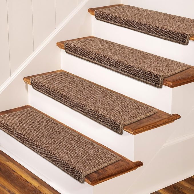 Brakki Bullnose Carpet Stair Treads, Non Slip Stair Treads for Wooden Steps Indoor, Stair Runner, Soft Stair Rugs for Pets, Edging Stair Protectors, Washable, 29.5"x9.5"x1.5" 2pcs, Camel Brown
