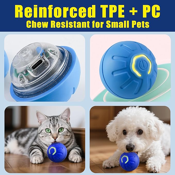 Self-Moving Dog Toy Ball – Auto Roll & Motion-Activated Play | Chew-Resistant | USB Rechargeable | for Puppies to Medium Dogs (Orange,2in Small)