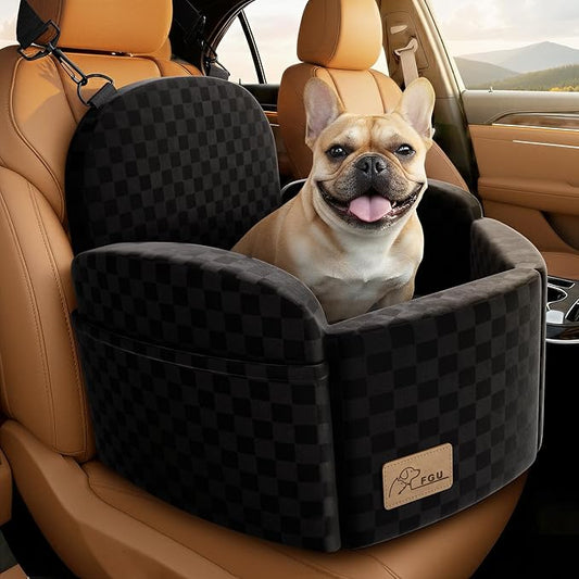 Dog Car Seat for Small/Medium Dogs, Elevated Dog Booster Seat with Memory Foam Cushion for Dogs Under 35lbs, Detachable Washable Pet Car Seats with Storage Pockets & 2 Safety Belts (Black)