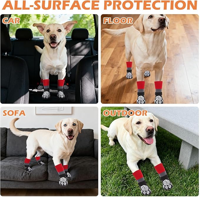 EXPAWLORER Christmas Anti Slip Dog Socks to Prevent Licking Paws, Dog Shoes for Hot Summer, Dog Booties for Hardwood Floors, Dog Boots & Paw Protectors for Small Medium Large Senior Dogs Red Black XL
