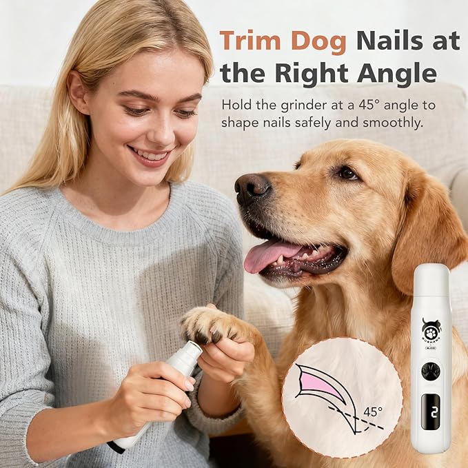 LINFOX 2-Pack Dog Nail Grinder, 3-Speed Low Vibration Quiet Electric Pet Nail Trimmer with Digital Display, Rechargeable USB-C Cat & Dog Nail File for Small Medium Large Pets