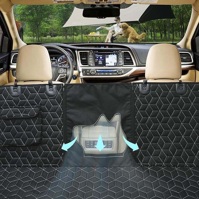 Meginc 4 in 1 Dog Car Seat Cover for Back Seat, Durable 600D Dog Hammock with Mesh Window & Side Flaps, Pet Car Seat Protector for Cars, SUVs &Mid Truck