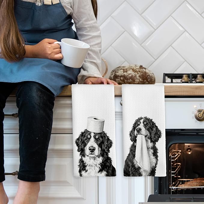 Funny Bernese Mountain Dog Hand Towels, Bernese Mountain Dog Gifts for Women Hand Towel for Bathroom Decor, Gifts for Dogs Pet Lovers Decorative Towel 16x24 Inch Set of 2