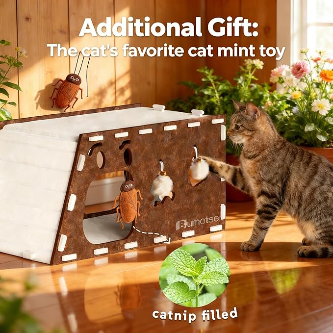 Felt Cat Bed Cave for Indoor Cats, Modular Tunnel Hideaway House for Large Cats Up to 22LB, Cozy Washable Felt Cat Condo for Sleeping, Playing & Hiding, Coffee