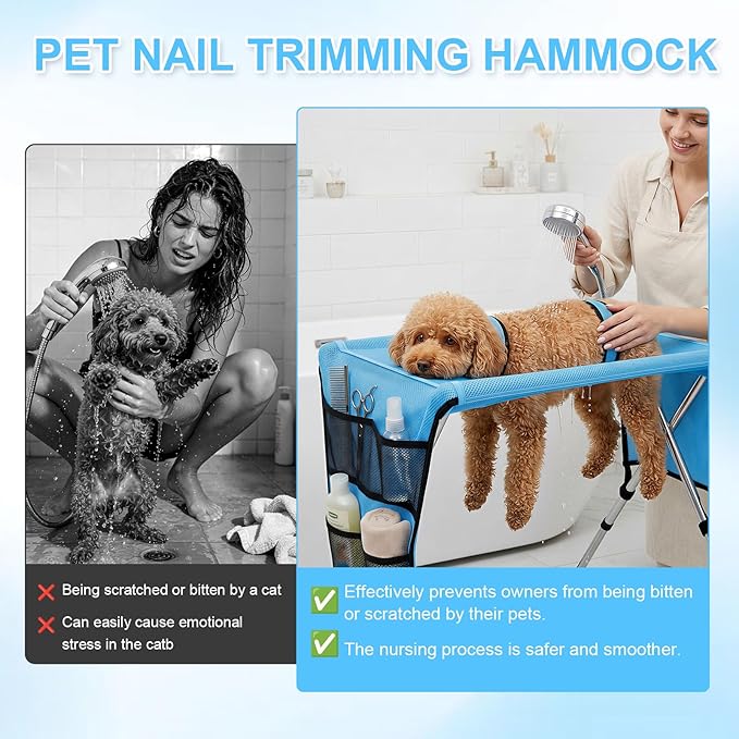 Pet Grooming Hammock for Small Dogs & Cats, Stainless Steel Bracket, 30-Pound Weight Capacity, Foldable Dog & Cat Grooming Table for Nail Trimming, Bathing & Care