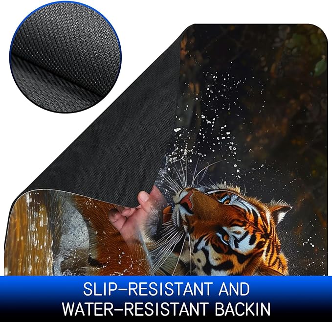 Dog Food Mat, 19.6" x 23.6" Absorbent Pet Feeding Mat for Food and Water, Waterproof Diatom Mud Pet Placemat with Non-Slip Rubber Backing, Easy Clean Cat Bowl Mat for Floors - Tiger