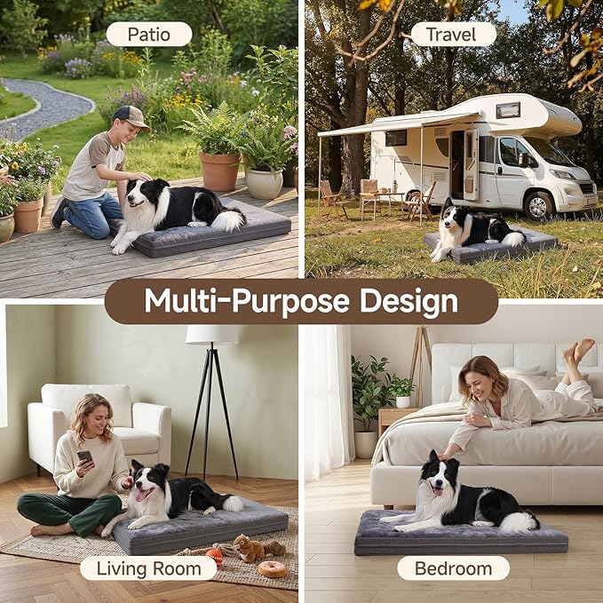 XL Waterproof Large Dog Bed, Outdoor Dog Bed for Crate, Kennel Beds Pet for Large Dogs, Waterproof, Wipeable, Anti-Slip, Washable, 41" x 27", Dark Grey