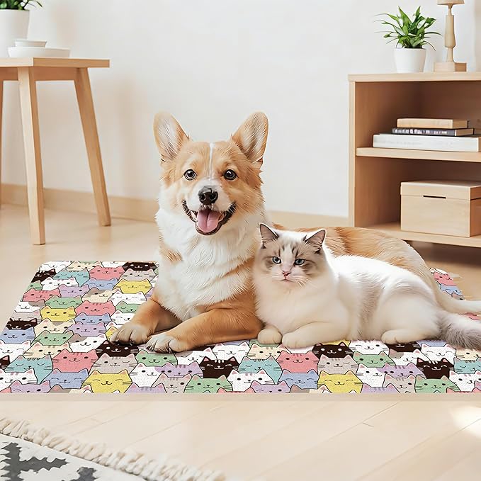 Cat Food Mat, Absorbent Pet Feeding Mat for Dog & Cat Food and Water Bowl, Non-Slip Quick Dry Pet Placemat Floor Protector for Messy Drinkers(12 x 20in)