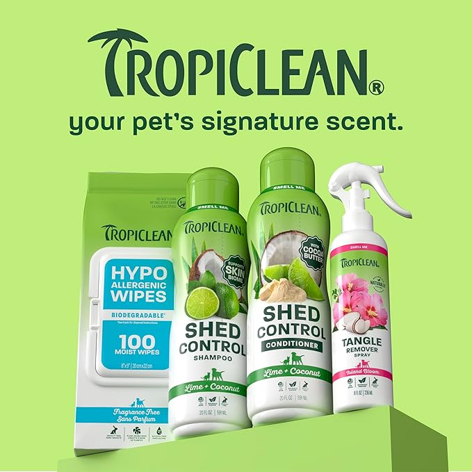 TropiClean Deshedding Dog Shampoo, Fast-Acting Shedding Control & Coat Softener, Puppy Safe, Made in USA, Lime & Coconut Scent, Cat Friendly, 20oz.