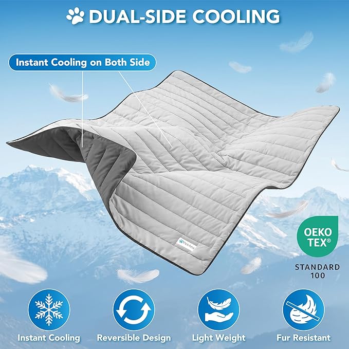PetAmi Dog Cooling Mat, Q-Max Pet Cooling Blanket with Thick Cushioning, Self Cooling Pad for Dogs & Cats, Reversible Summer Mat for Crate, Couch, Kennel, Gray/Light Grey, Large (40x60)