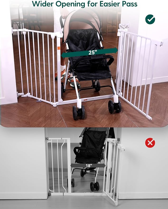 Babelio 72" Extra Wide Baby Gate, 30” Tall Auto Close Dog Fence for Stairs Kitchen Doorways Fireplace, Hardware Mounted Pet Gate Indoor, Foldable 3 Metal Panels, AdaptiZone Series, White