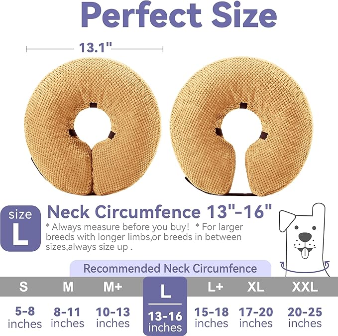 Loflaze Inflatable Dog Cone Collar - Dog Neck Donut Cone Collar Alternative After Surgery - Soft Cone for Large Medium Small Dogs Cats - Alternative Recovery E Collar (Yello, L)