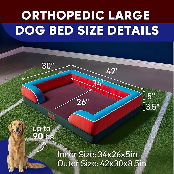 Comfort Expression Orthopedic Dog Bed for Extra Large Dogs 42x30 Inch, Waterproof Egg Crate Foam XL Pet Bed with Bolsters, Dog Couch with Washable Cover & Non-Slip Bottom, San Francisco