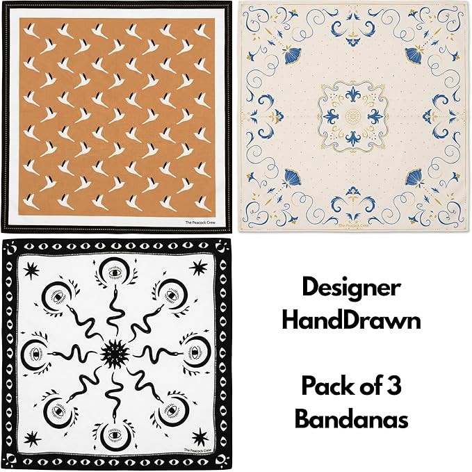 The Peacock Crew Premium Soft Cotton Bandanas Pack for Men and Women Paisley 22 x 22 inches