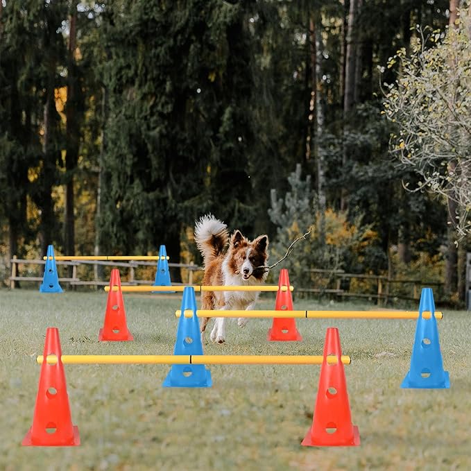 TNZMART Dog Agility Hurdle Cones Pet Jump Training Set Dog Agility Course Backyard Set Adjustable Obstacle Training Set (Mix, 6 Sets)
