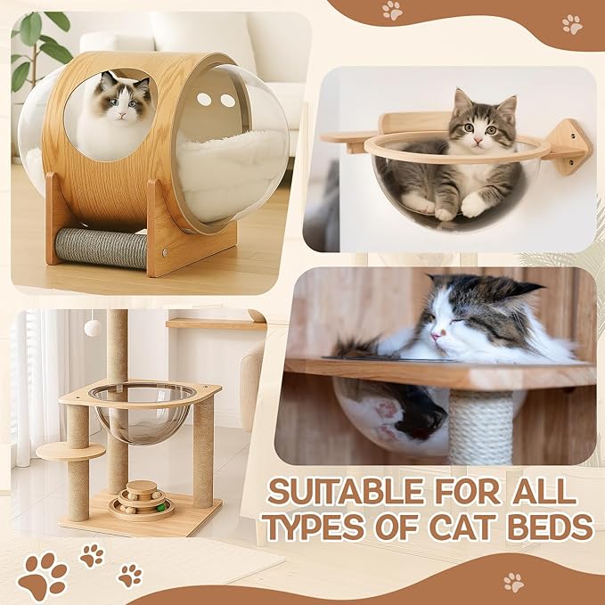 Yalikop 3 Pcs Acrylic Dome Cat Bubble, 12.6" Space Transparent Capsule Cover Clear Plastic Dome Bed Replacement for Cat Tree/Window Perch, DIY Nest Accessories for Hammock Tree Shelves Peek