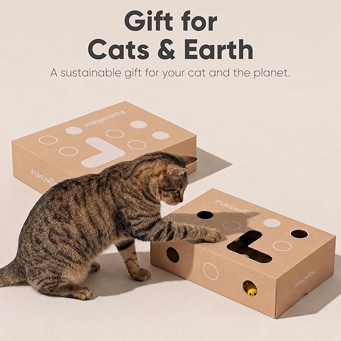 FUKUMARU Cat Scratcher 2 Packs, 25 Inch Cat Scratching Boards for Indoor Cats, L Shaped Cardboard Cats Scratcher Vertical Scartch Pads with Ball Toy, Walnut Color