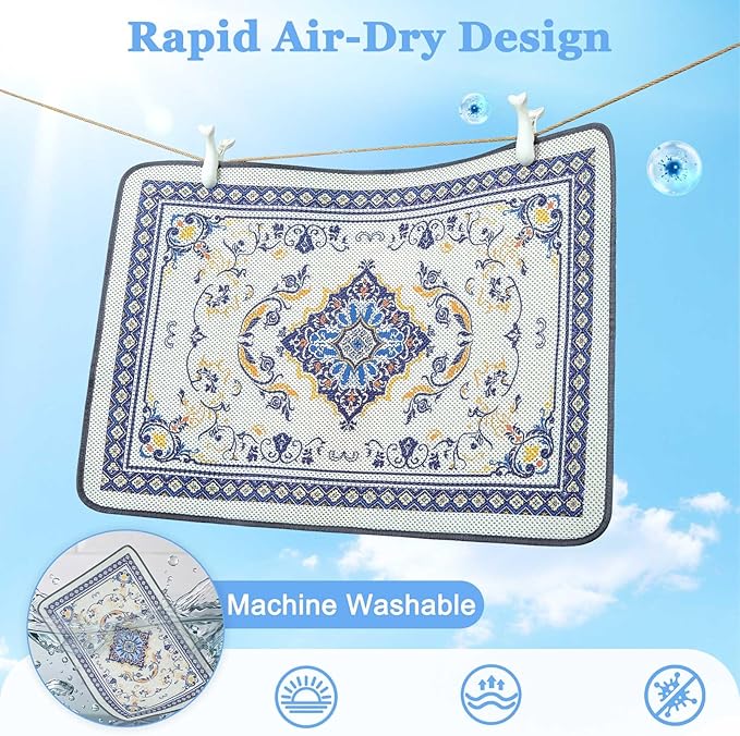 Unicorn Catcher 24X15in Cat Litter Mat Machine Washable Soft 3D Air Mesh Litter Box Rug Non-Slip Backing Quick Dry Scatter Control for Paws,Blue
