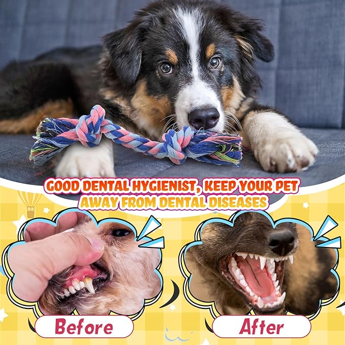 RoundFunny 200 Pcs Knot Rope Dog Toys Multi Color Puppy Chew Toy Cotton Puppy Dental Teething Toys 2 Knot Dog Tug for Small and Medium Dogs Aggressive Chewers Supplies